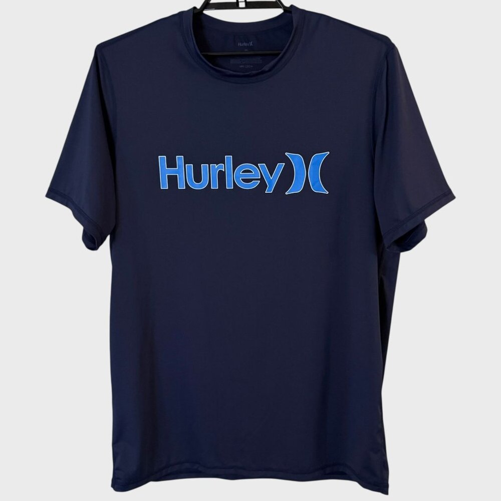 Hurley One and Only Surf Swim Rashguard T-Shirt Blue Men's Size XXL UPF-50+